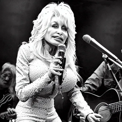 Prompt: blend between dolly parton and mark e smith