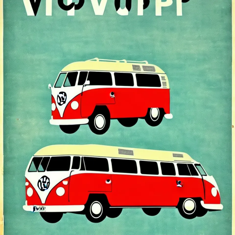 Image similar to a vintage poster of a vw bus