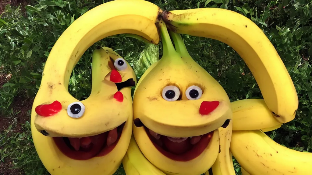 Image similar to a very happy banana face, vivid