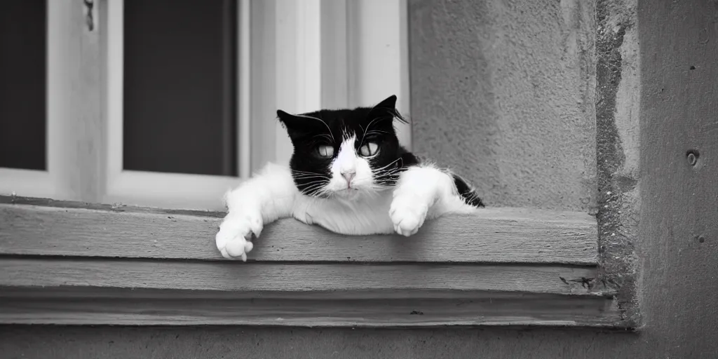 Image similar to black and white cat laying on the balcony, summer