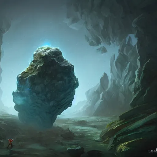 Image similar to The elemental stone golem made of large boulders with elemental magic seeping from the cracks, d&d art, fantasy, painted, 4k, high detail, sharp focus, artstation