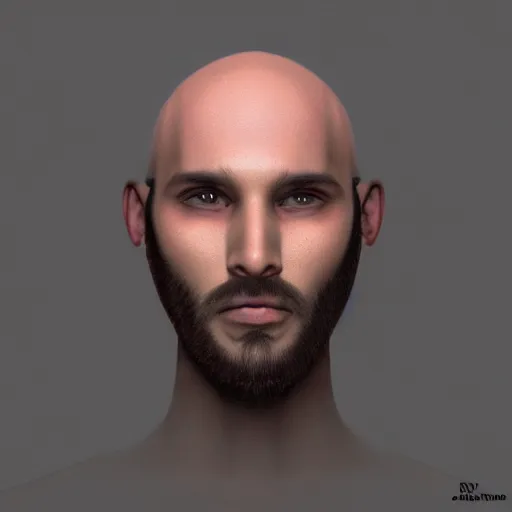 Image similar to portrait from a gay handsome masculine bearded alien man, trending on artstation