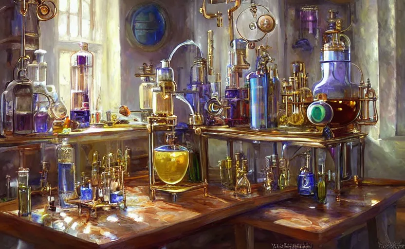 Prompt: Alchemy laboratory. By Konstantin Razumov, highly detailded