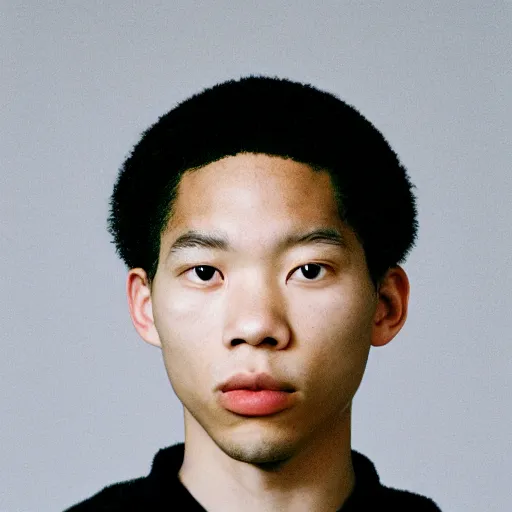 Prompt: realistic! photoshoot for a new balenciaga lookbook, color film photography, portrait of a beautiful asian person, photo in style of tyler mitchell, 35mm