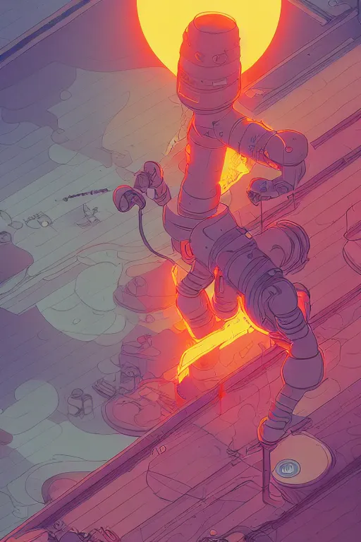 Image similar to fry from futurama by feng zhu and loish and laurie greasley, victo ngai, andreas rocha, john harris radiating a glowing aura global illumination ray tracing hdr