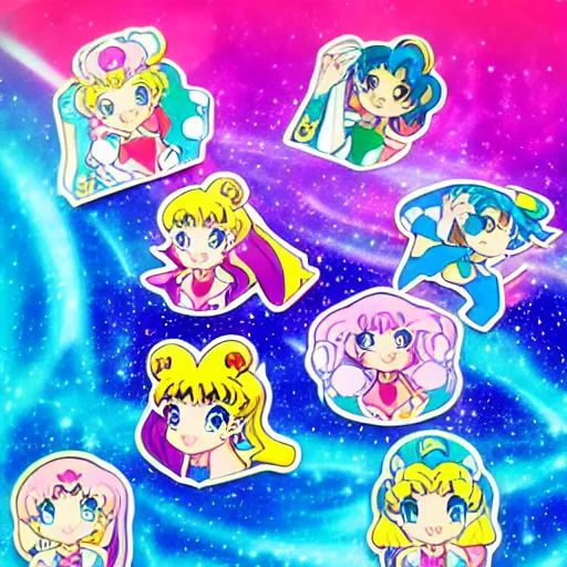 Prompt: hologram sticker club sailor moon galaxy rangers