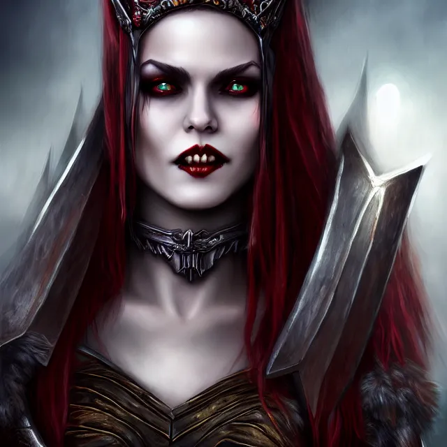 Image similar to beautiful vampire warrior queen, highly detailed, 8 k, hdr, award - winning, trending on artstation, anne stokes, photorealistic