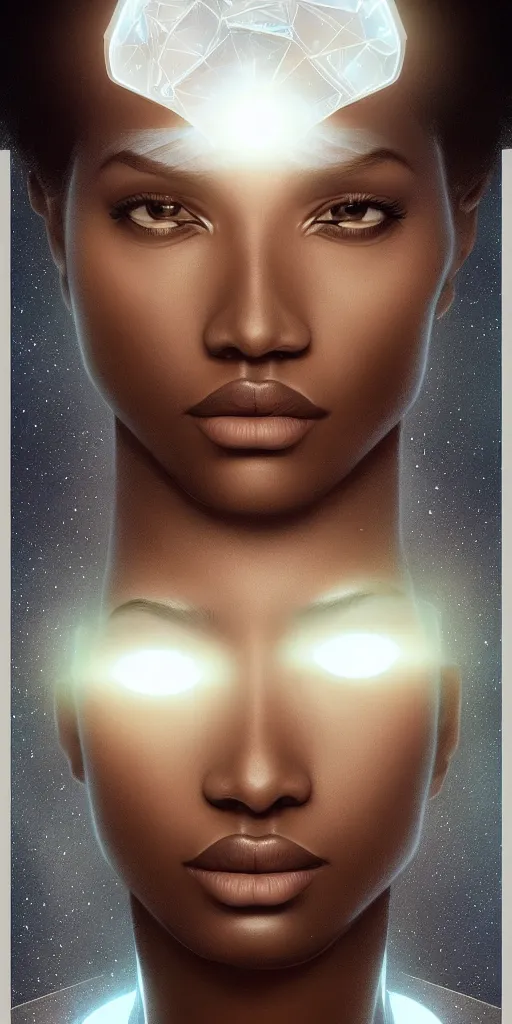 Image similar to symmetry!! solid cube of light, hard edges, product render retro - futuristic poster scifi, lasers coming from eyes, brown skin man, intricate, elegant, highly detailed, digital painting, artstation, concept art, smooth, sharp focus, illustration, dreamlike, art by artgerm