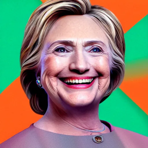 Prompt: portrait of president hillary clinton as a smiling laughing bright orange lizard person with bumpy skin, airbrush painting, hyper detailed, 8 k, photorealism.