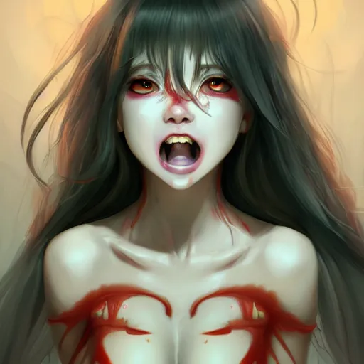 Prompt: samara doing an ahegao face | | shocking - horror - face, ahegao face, fine details by stanley artgerm lau, wlop, rossdraws, james jean, andrei riabovitchev, marc simonetti, and sakimichan, trending on artstation