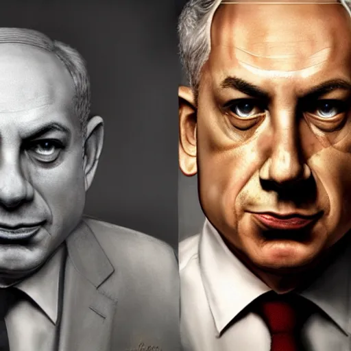 Prompt: portrait of benjamin netanyahu as the psycho killer, highly detailed, horror lighting, evil, by hugh kretschmer and norman rockwell