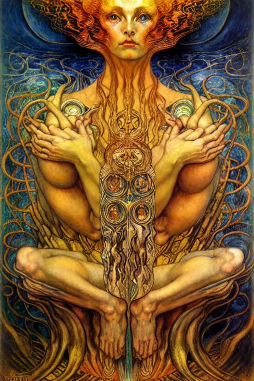 Image similar to Divine Chaos Engine by Karol Bak, Jean Delville, William Blake, Gustav Klimt, and Vincent Van Gogh, symbolist, visionary