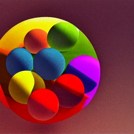 Image similar to colorful 3d spheres surrounded by ice cubes by Kandinsky