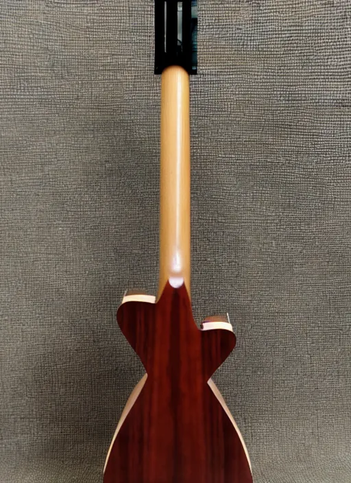 Prompt: Double-necked experimental guitar, mahogany