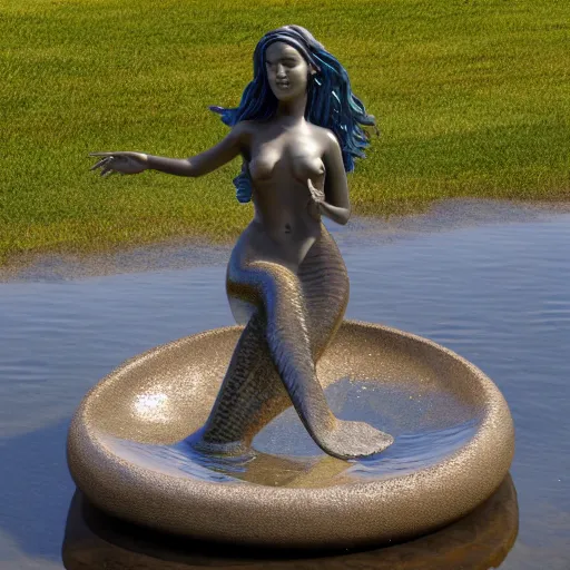 Prompt: water sculpture of mermaid, 3 d rtx 8 k