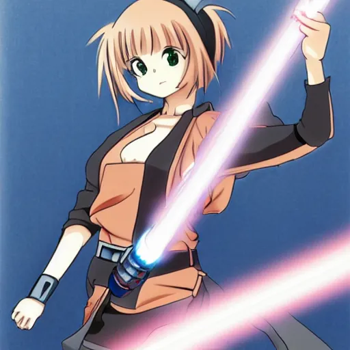 Prompt: generic anime girl with lightsaber driving general Lee.