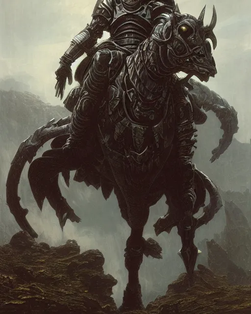 Image similar to a heavily armoured death knight by thomas cole and wayne barlowe