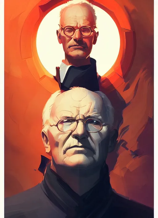 Prompt: portrait of carl gustav jung with stoic expression, epic lighting, in the style of artgerm and charlie bowater and atey ghailan and mike mignola, vibrant colors and hard shadows and strong rim light, comic cover art, plain background, trending on artstation