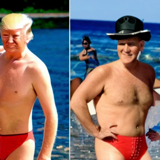 Image similar to donald trump wearing a 1 9 2 0 s style bathing suit