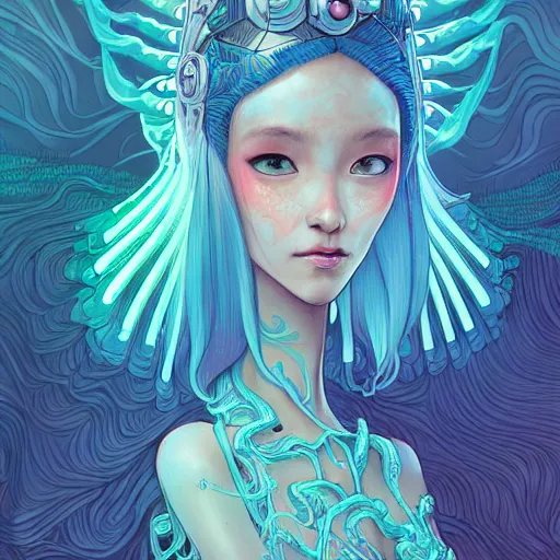 Image similar to ethereal cybernetic alien princess in the mountains, extremely detailed, sharp focus, wide view, smooth, digital illustration, by james jean, by rossdraws, frank franzzeta, sakimichan