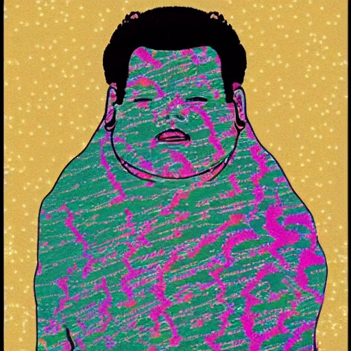 Image similar to hotei budai sketch by egon schiele glitter glitch datamosh minimalism