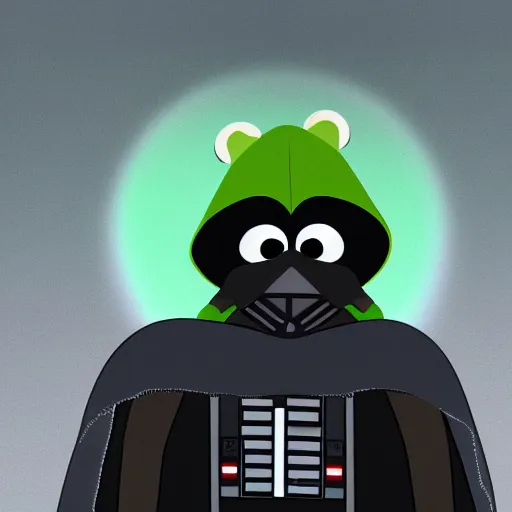 Prompt: kermit the frog as darth vader, digital art 8k