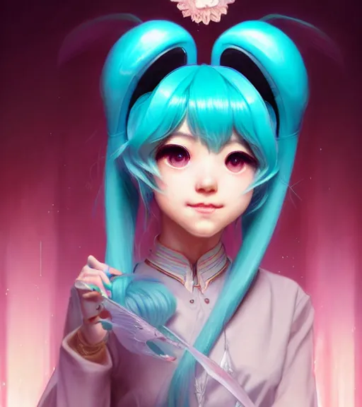 Prompt: portrait of disney! hatsune miku!!!!!, intricate, elegant, highly detailed, digital painting, artstation, concept art, smooth, sharp focus, illustration, art by artgerm and greg rutkowski and alphonse mucha and uang guangjian and gil elvgren and sachin teng and wlop, symmetry!!