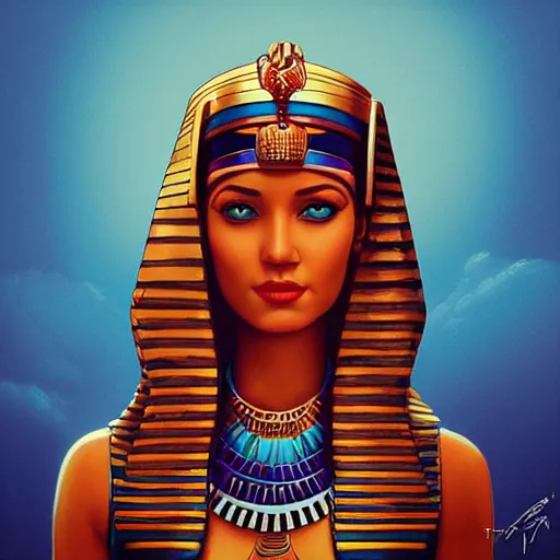 Image similar to lofi queen of egypt portrait, pyramids, Pixar style, by Tristan Eaton Stanley Artgerm and Tom Bagshaw.