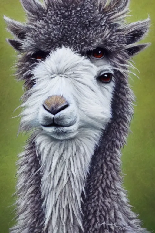 Image similar to Highly detailed wild fluffy llama portrait, studio Ghibli, Makoto Shinkai,