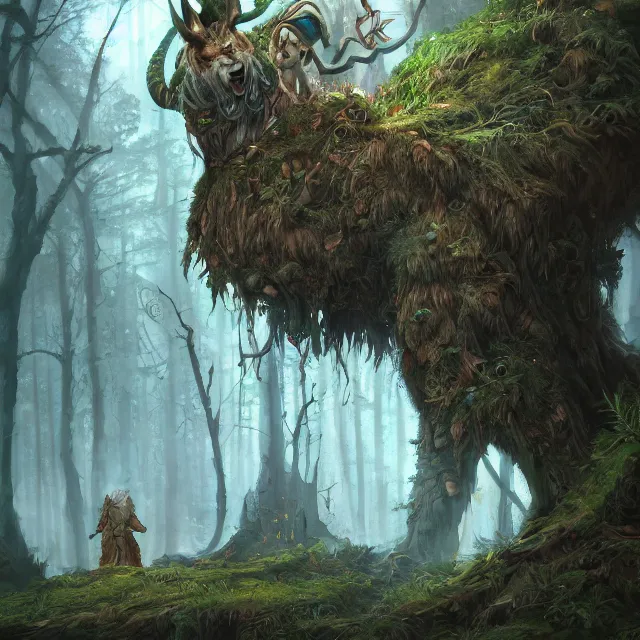 Image similar to druid protecting the forest from industry, artstation, highly detailed, illustration, fantasy,