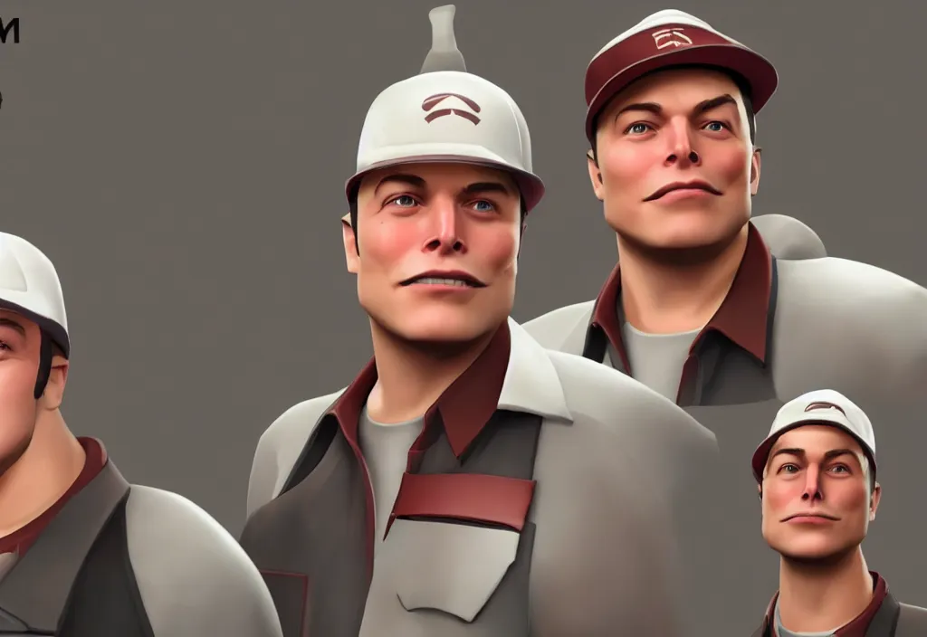 Image similar to elon musk in team fortress 2, elon musk in the video game team fortress, gameplay screenshot, close up, 3 d rendering. unreal engine. amazing likeness. very detailed.