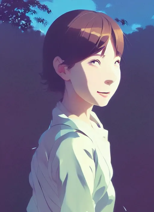 Image similar to portrait of a smiling girl by ilya kuvshinov, cloudy sky background lush landscape ln illustration concept art anime key visual trending pixiv by victo ngai fanbox by greg rutkowski makoto shinkai takashi takeuchi studio ghibli