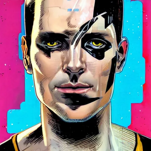 Image similar to portrait of a male android, by MARVEL comics and Sandra Chevrier