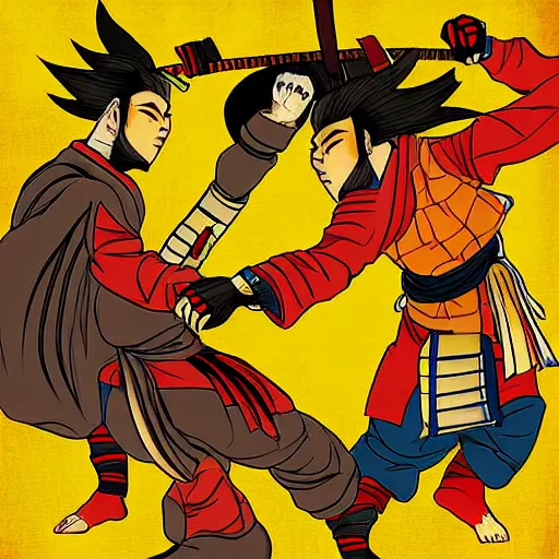 Prompt: 2 samurais fighting each other, Digital art