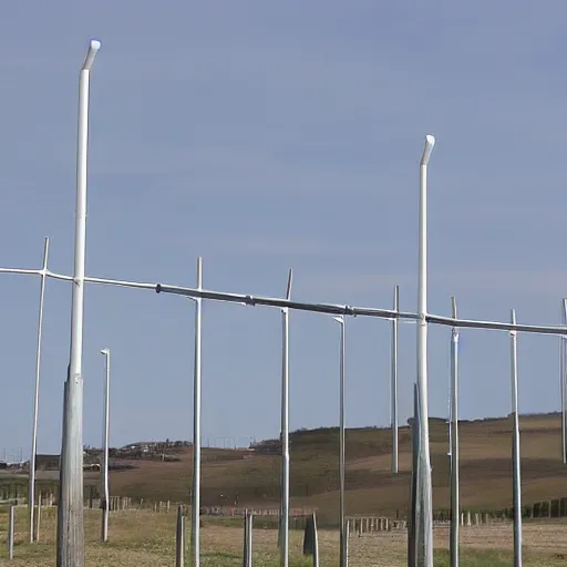 Prompt: 4g cellular antennas arrayed on posts