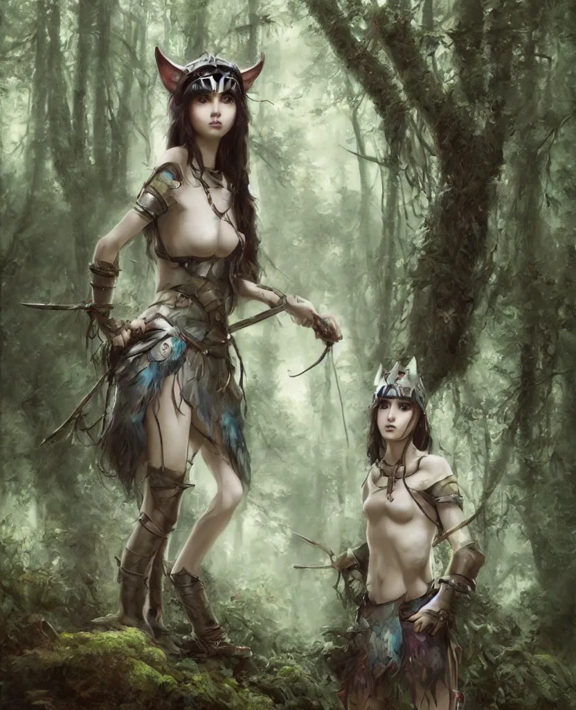 Prompt: portrait of Princess Mononoke girl, fully clothed in armor, lush forest landscape, painted by tom bagshaw, proko, artgerm, norman rockwel, james gurney, denoised, sharp, architectural