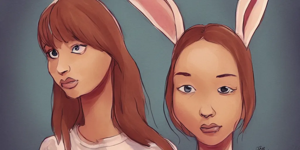 Image similar to women, dark skin, ginger, cartoon, sweatshirt, concept art, concept art, bunny ears,