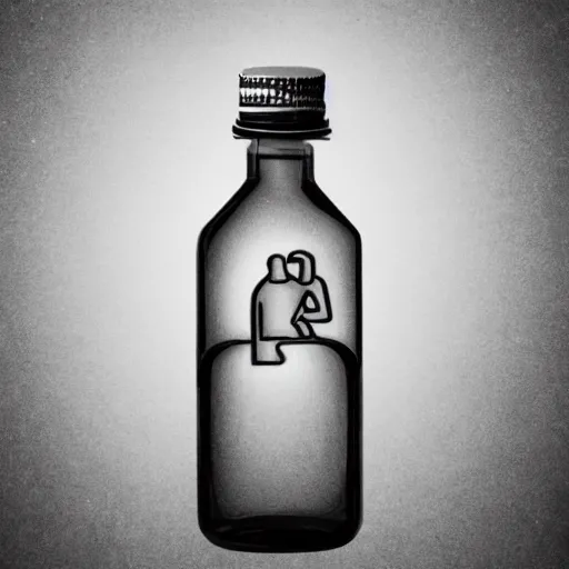 Image similar to tiny man trapped in a bottle, waving for help