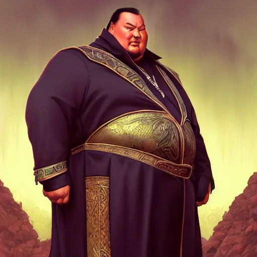 Image similar to Big Chungus Obese Steven Seagal, fantasy, intricate, elegant, highly detailed, digital painting, artstation, concept art, matte, sharp focus, illustration, art by Artgerm and Greg Rutkowski and Alphonse Mucha