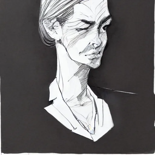 Image similar to ink drawing portrait of a woman in suit by kim jung gi