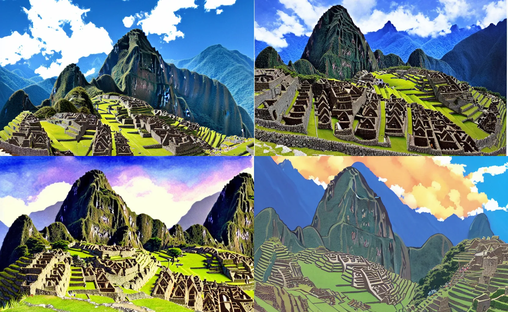 Prompt: the scenery of Machu Picchu, background artwork by Studio Ghibli