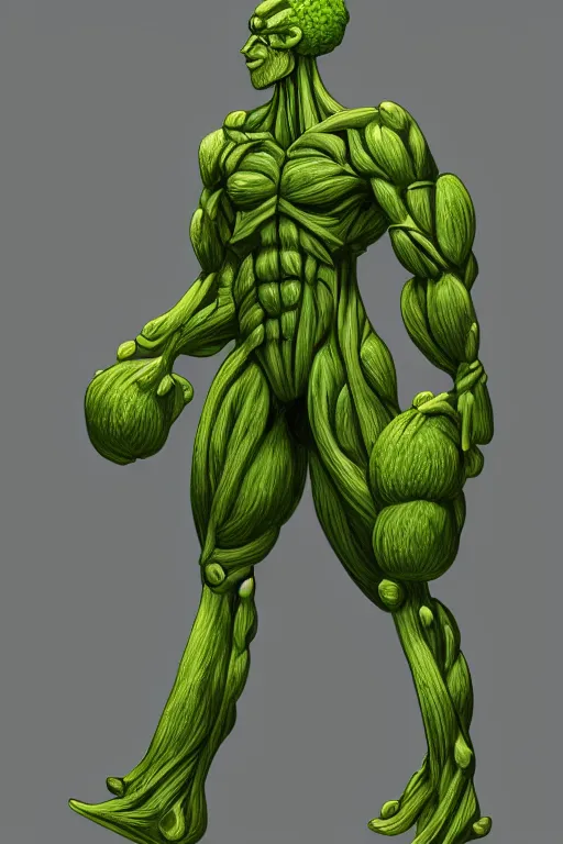 Prompt: a humanoid figure broccoli man, muscular, full body, highly detailed, digital art, sharp focus, trending on art station, anime art style