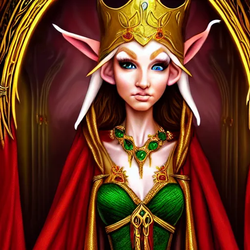 Prompt: beautiful elf queen in ornate robes, highly detailed, 8 k, hdr, award - winning, anne stokes