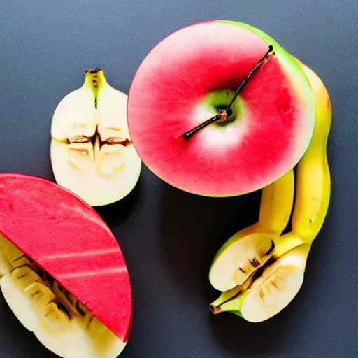 Image similar to combination of apple and banana and watermelon