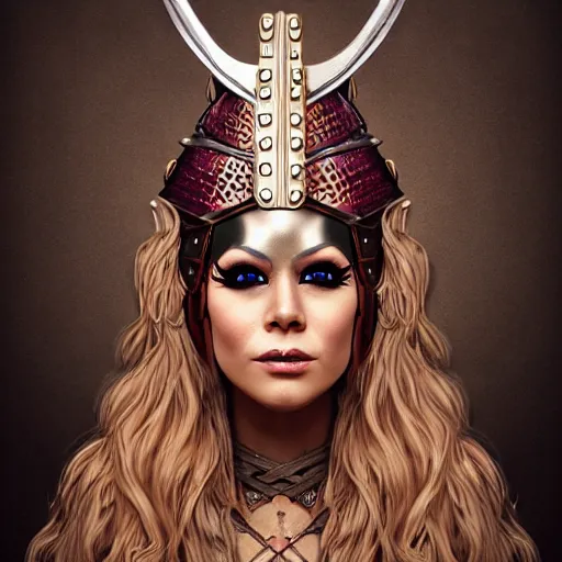 Prompt: a beautiful drag queen wearing a viking helmet by artgerm and wlop and wes anderson and spike jonze