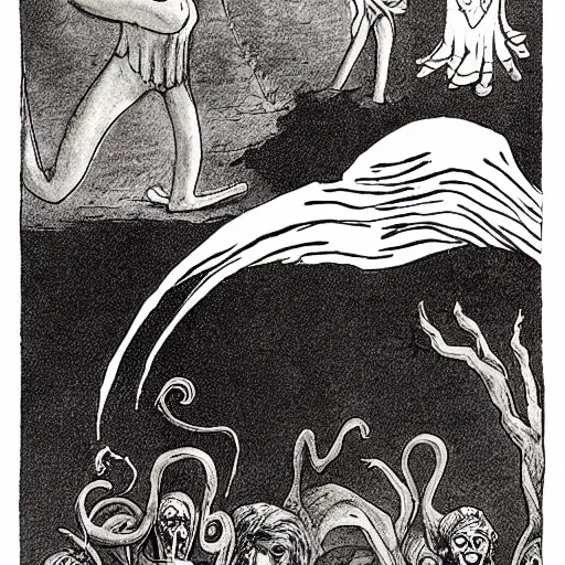 Image similar to limbo, hades, underworld, wind kissed ( ( ( ( picture ) ) ) ), ashes, lament, by maurice sendak, edward gorey, charles addams