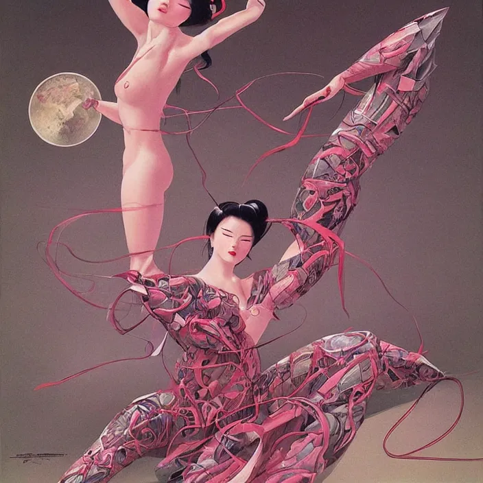 Image similar to hypermuscular geisha, full body, latex, rubber, fast, ektachrome, electric, flowing motion, aerodynamic, fashion shoot, digital art, smooth, sharp focus, art station, art by wayne barlowe and ivan shishkin and adolph menzel