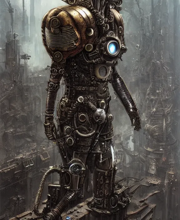 Image similar to steampunk armoured saitama from one punch man by hr giger and beksinski and stephan martiniere, trending on artstation, 4 k resolution, detailed, high quality, hq artwork