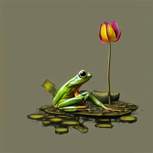 Prompt: a transparent frog standing on a lotus, digital art, trending on artstation