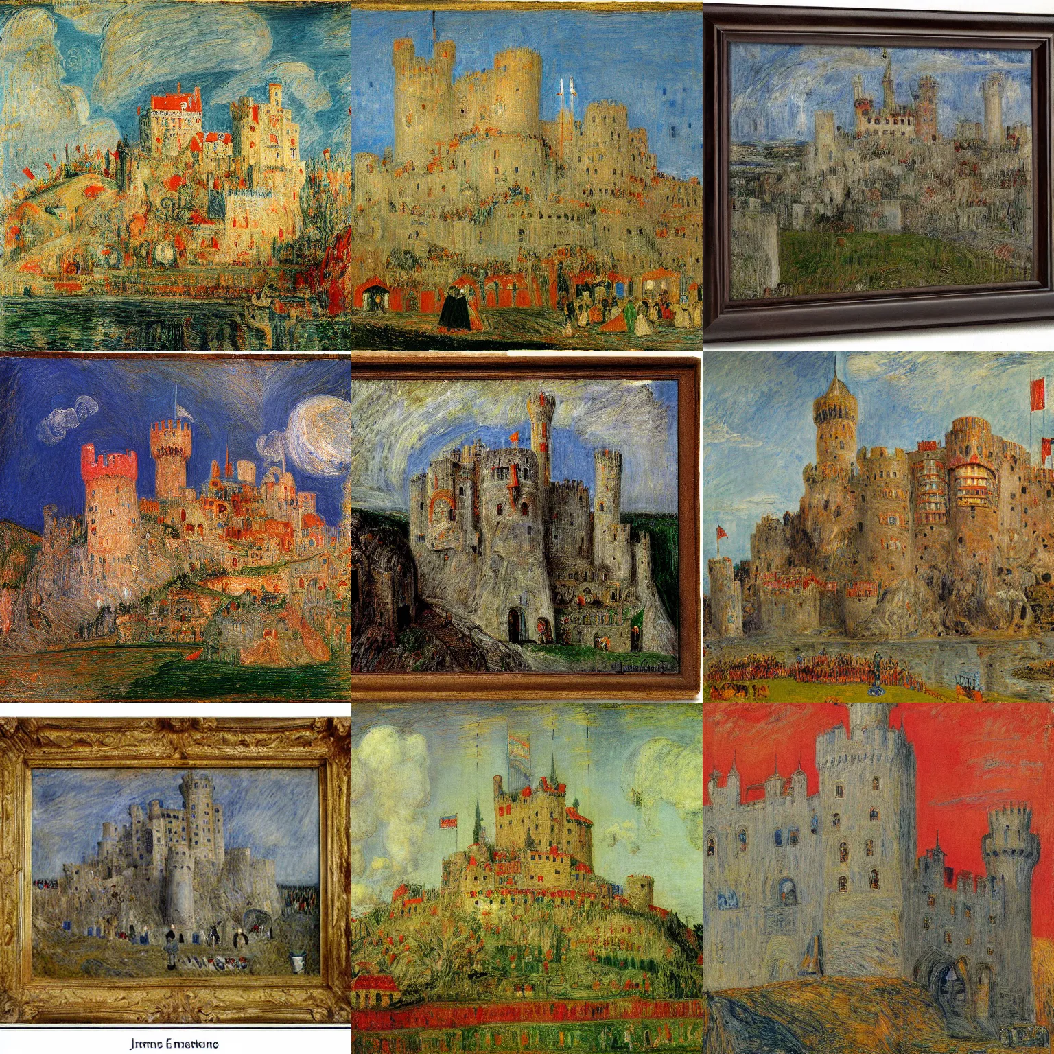 Prompt: medieval castle, by james ensor